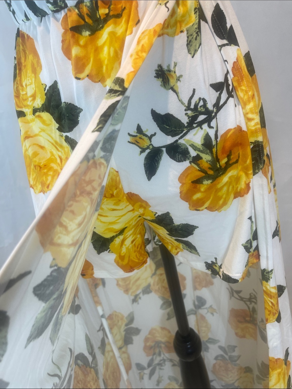 Vibe White Maxi Dress with Yellow Rose Print and Tie Sleeves - Picture 5 of 13